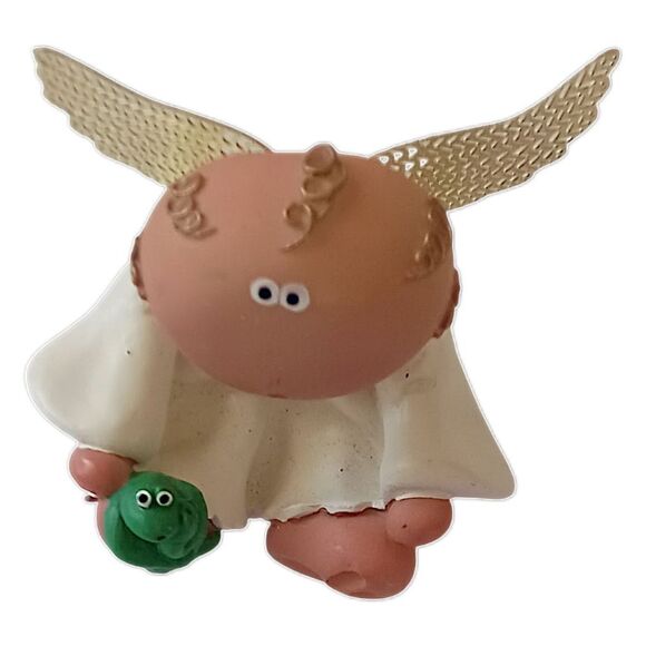 Kirks Kritters Angel Cheeks Figure Frog Russ Berrie 2001 Vintage Cherub Wings - Picture 4 of 16